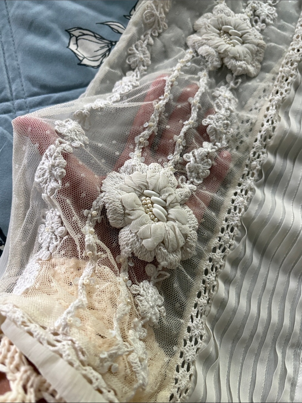 Sundance Cream Lace Embroidered Sheer Button-Front Blouse Sz M - Picture 8 of 11